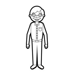 old man grandfather character standing vector illustration outline