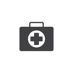 First aid kit icon vector, filled flat sign, solid pictogram isolated on white. Doctors bag with cross, medical suitcase symbol, logo illustration