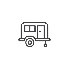Camping trailer line icon, outline vector sign, linear style pictogram isolated on white. Mobile home trailer symbol, logo illustration. Editable stroke