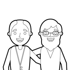 Fototapeta premium portrait cartoon of two old men embraced friends together vector illustration vector illustration outline