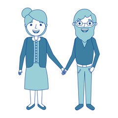 cute couple the old woman and man grandparents lovely blue vector illustration