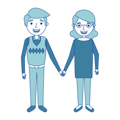 cute couple the old woman and man grandparents lovely blue vector illustration
