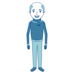 old man grandfather character standing blue vector illustration