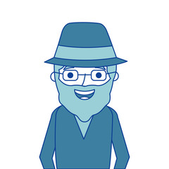 old man portrait of a pensioner grandfather character blue vector illustration