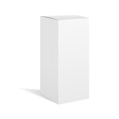 White vector realistic rectangle box package mockup with shadow for your design. Blank rectangular container or cardboard template for cosmetic, medicine, software, appliance products