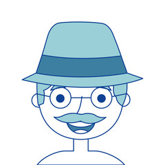 the face old man profile avatar of the grandfather blue vector illustration