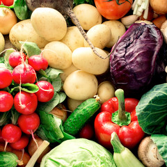 Colorful vegetables background. Set of fresh vegetables close up