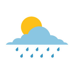 cloud sun and drops rain weather sky vector illustration
