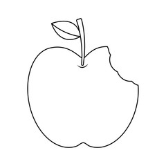 apple with green leaf and bite food outline vector illustration