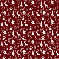 Hand drawn winter seamless pattern in vector