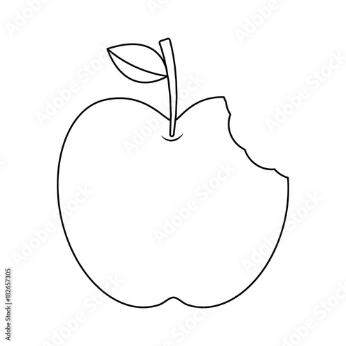 Download "apple with green leaf and bite food outline vector ...
