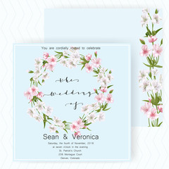 Save the date card, wedding invitation, greeting card with beautiful flowers and letters