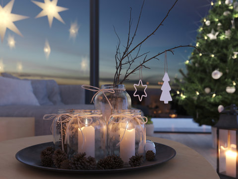 3d rendering. home with advent decoration in modern apartment. 2. advent.