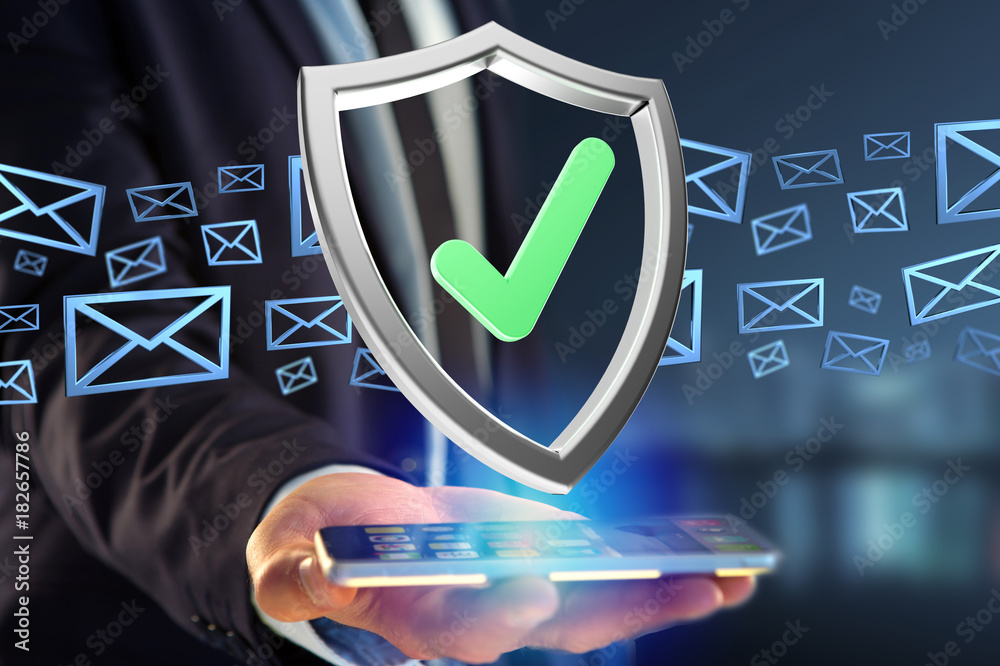 Poster shield symbol displayed on a futuristic interface - 3d rendering