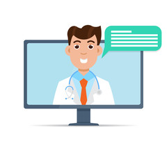 Doctor medical consultation online, internet  health service. Vector illustration.