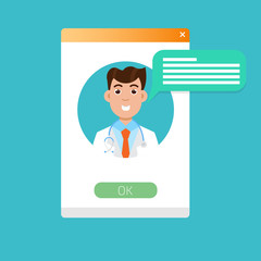 Doctor medical consultation online, internet  health service. Vector illustration.