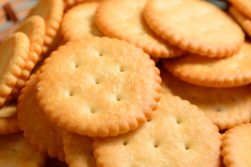 Crackers in wooden basket