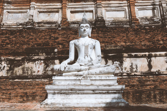 Buddha statue in Ayutthaya historical province park,Thailand. worship of Thailand