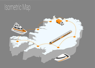 Map Iceland isometric concept.