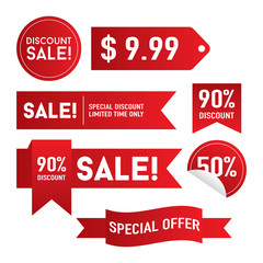 discount sale badges, tag and ribbon with red colors