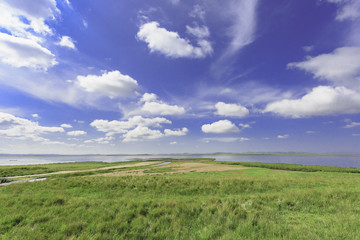 Plateau lakes, blue sky, white clouds and wetlands
