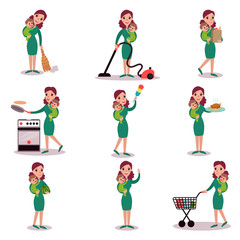 Mother daily routine activities, super mom concept, vector Illustrations