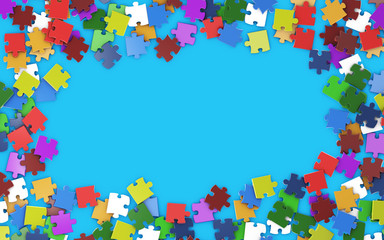 Marco de piezas de puzzle con fondo azul