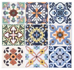 Papier Peint photo autocollant Tuiles marocaines Décoration murale en carreaux de céramique vintage colorés. Fond de mur en carreaux de céramique turcs