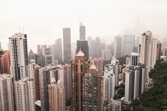Hong Kong in foggy day, view from Victoria Peak © evannovostro