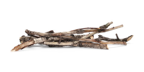 Dry branches, pile for fire isolated on white background