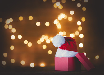 Christmas gift box and Santa Claus hat