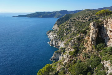 Fototapeta na wymiar Spain coastal cliff, Cap Norfeu, Costa Brava, Mediterranean sea, Alt Emporda, Girona, Catalonia