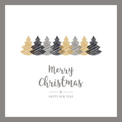 christmas card scribble drawing trees greeting text frame