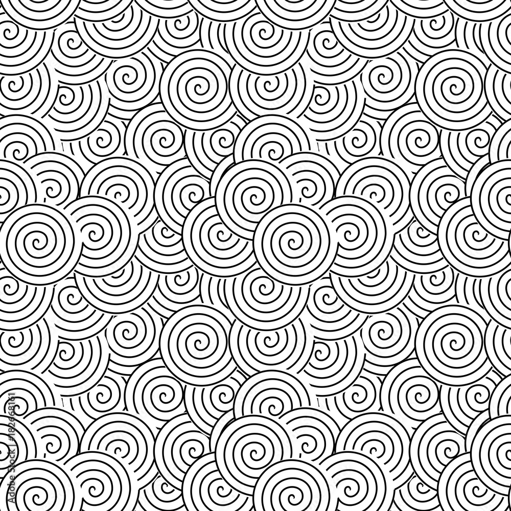 Poster Spirals and swirls abstract geometric vector seamless pattern.