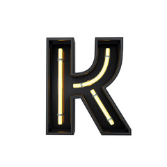 Neon style light letter K. Glowing neon Capital letter. 3D rendering