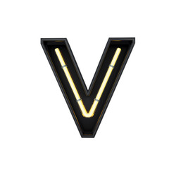 Neon style light letter V. Glowing neon Capital letter. 3D rendering