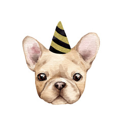 French bulldog. Happy birthday. Watercolor illustration - 182669348