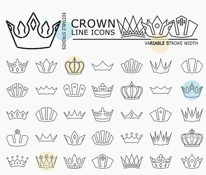 Crown line icons with minimal nodes and editable stroke width and style