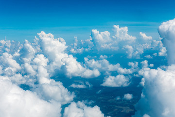 Beautiful blue sky with cloud view or cloudy from airplane window.