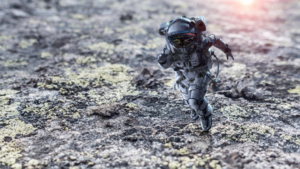 Spaceman running fast. Mixed media