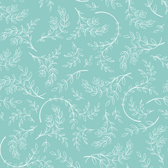 Seamless pattern background. Branches silhouette with leaves. Fresh mint color. Vector illustration.