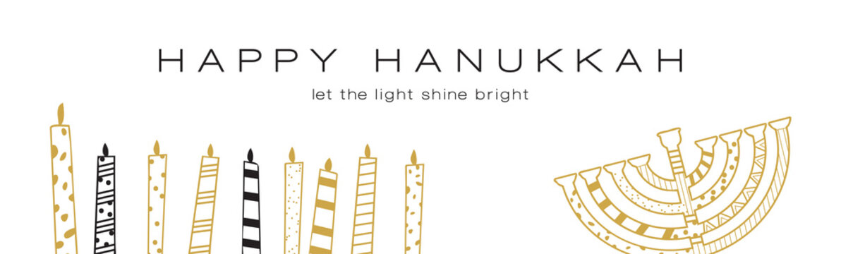 Hanukkah greeting banner , Jewish holiday symbols. golden hanukkah menora and candles