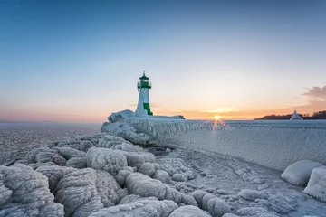 Fototapete Leuchtturm Winter auf der Insel Rügen, Leuchtturm Hafen Sassnitz