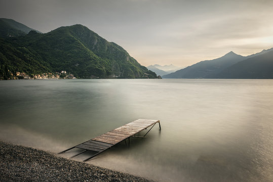 view across to Villa Monastero and over Lake Como, Varenna, Lombardy, Italy, Europe, long time exposure