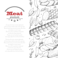 Vertical seamless vector background with meat products