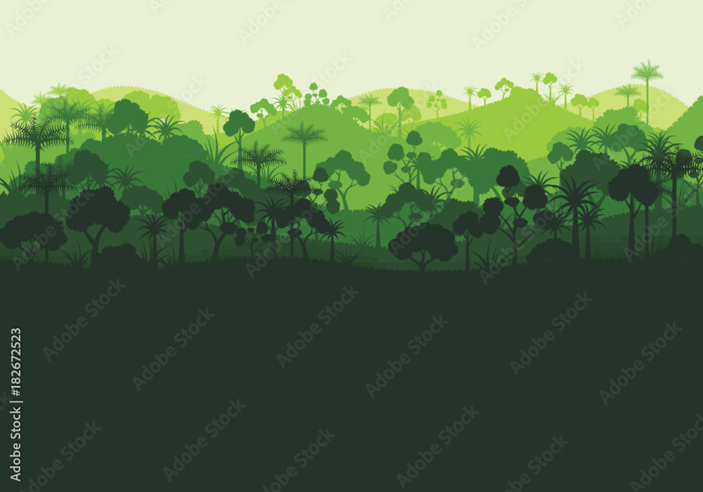 Aufkleber green silhouette forest abstract background.nature and environment conservation concept flat design.