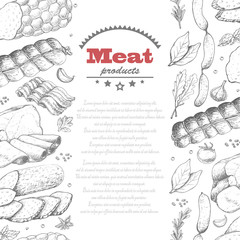 Vertical seamless vector background with meat products