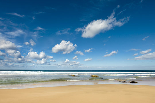 View across the beach and sea at El Cotillo, Fuerteventura, Canary Islands, Spain