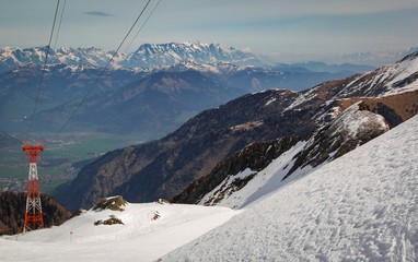 Overview of Austrian ski resort in the Alps