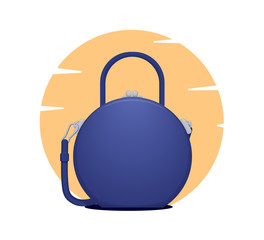 Vector illustration of woman bag, round shaped, blue color.